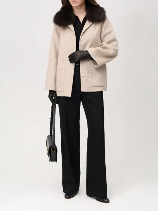 Полупальто шерстяное с мехом лисы KAPSULA