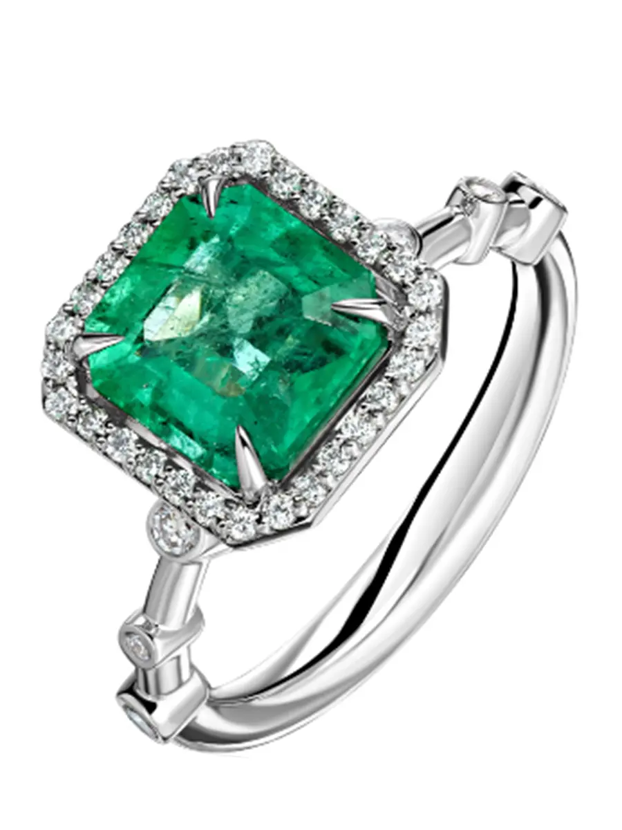 Кольцо с колумбийским изумрудом, бриллиантами и розовым сапфиром