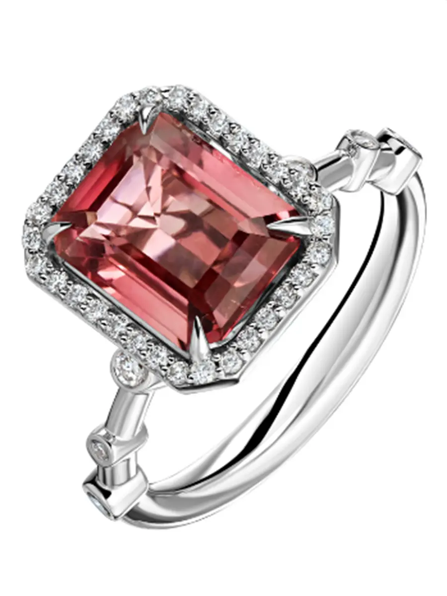 Кольцо с колумбийским изумрудом, бриллиантами и розовым сапфиром