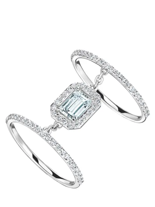 Двойное кольцо из белого золота с аквамарином ALINA ISSA