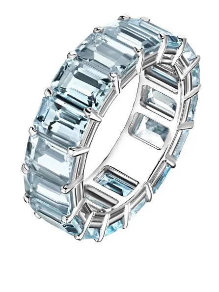 Кольцо-дорожка с аквамаринами октагон