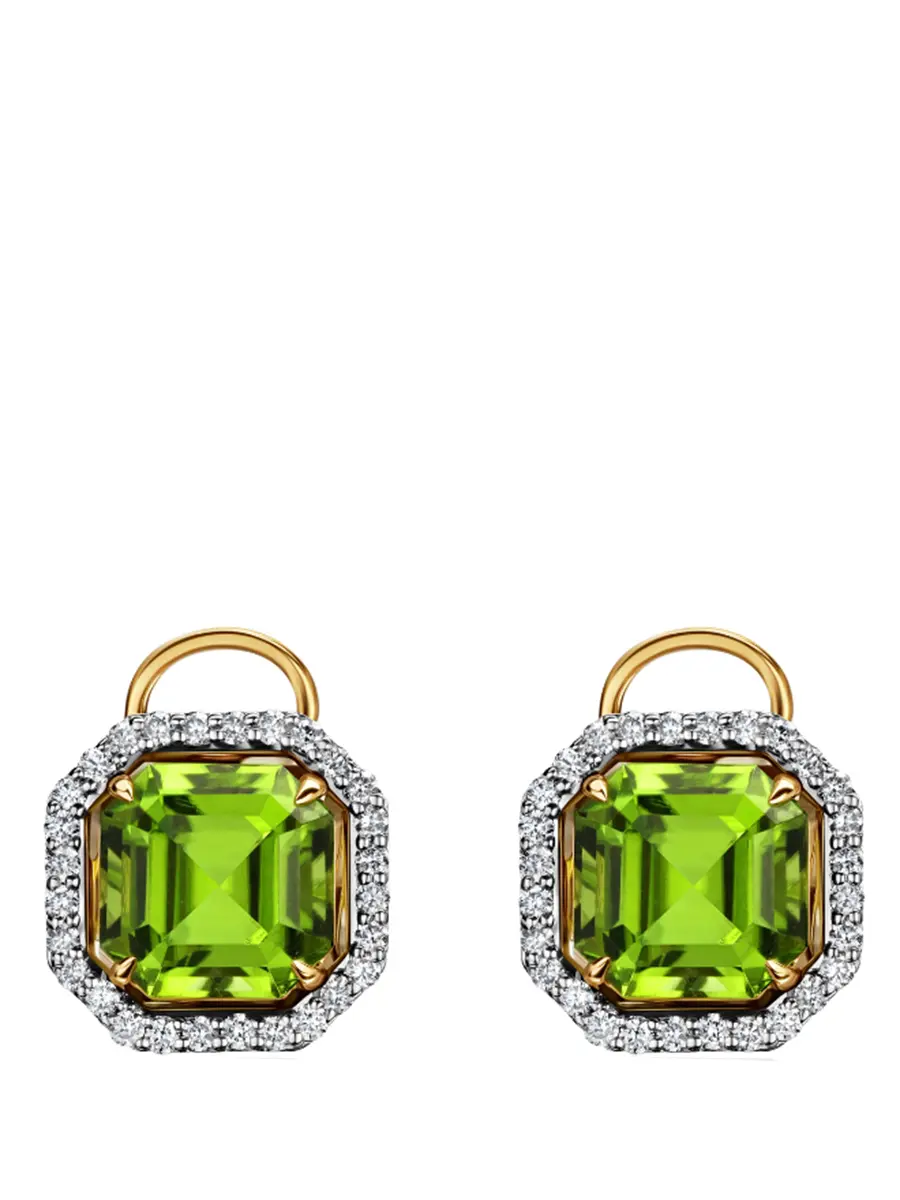 Пусеты-трансформеры с перидотами и бриллиантами