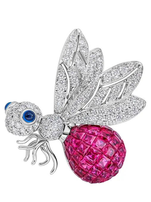 Брошь из белого золота с рубинами, сапфирами и бриллиантами CHAMOVSKIKH JEWELLERY HOUSE