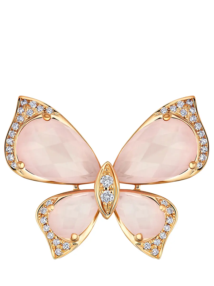 Брошь-подвеска из розового кварца с бриллиантами