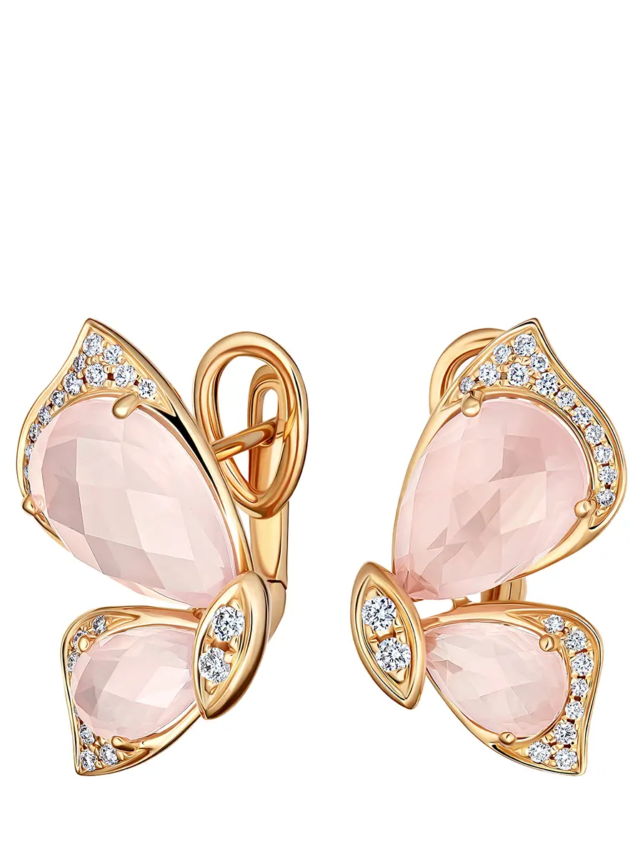 Серьги из розового кварца с бриллиантами
