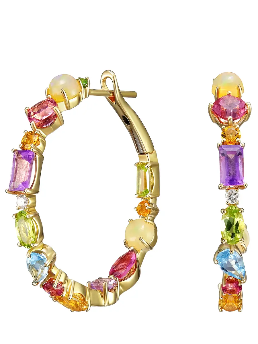 Серьги с опалом и турмалином