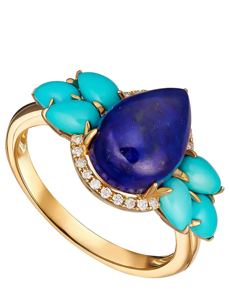 Кольцо с лазуритом и бирюзой