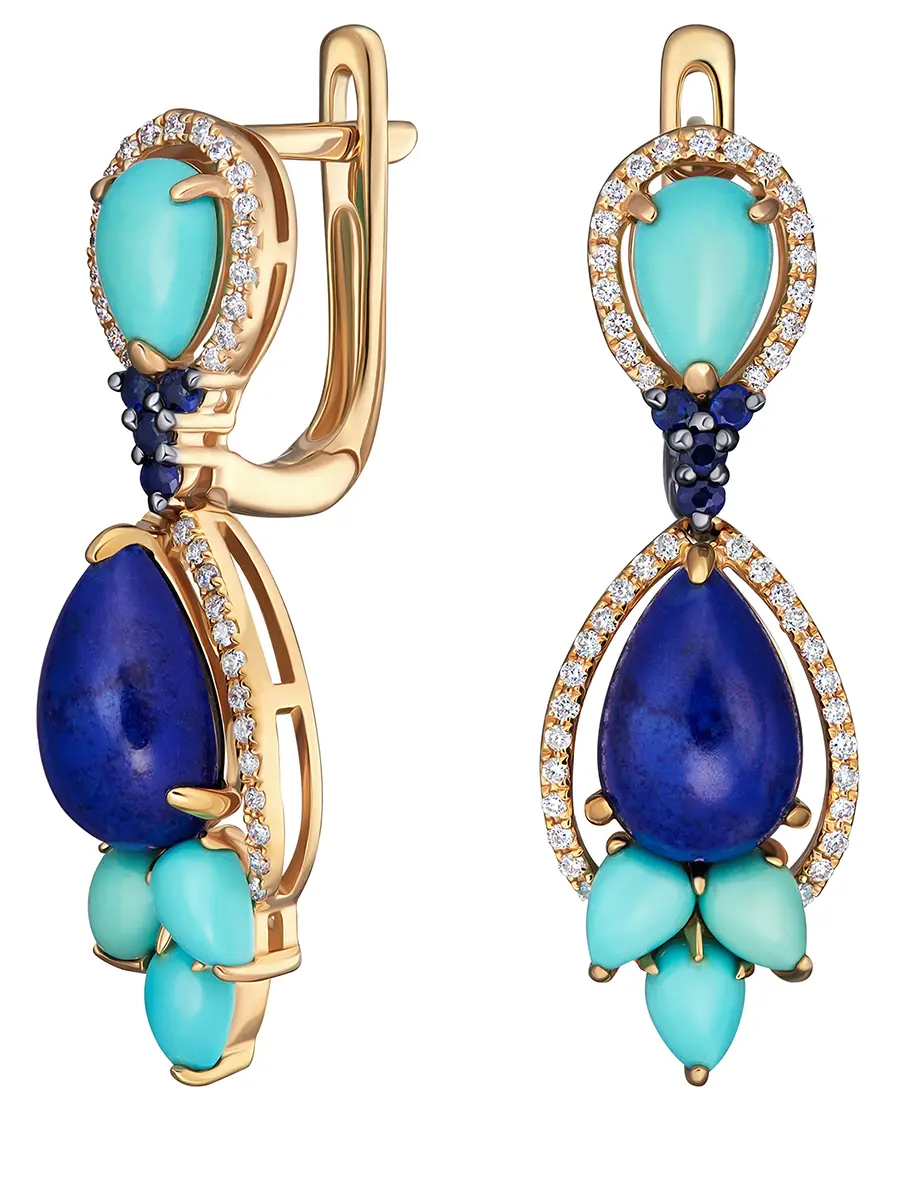 Серьги с лазуритом и бирюзой
