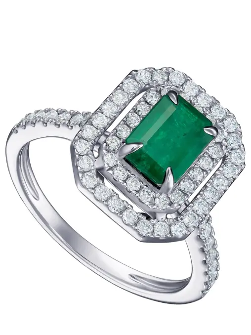 Кольцо из белого золота с изумрудом и бриллиантами LANORDICA