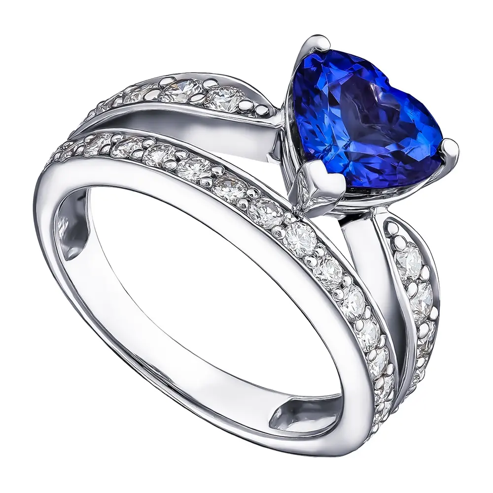 Кольцо из платины с танзанитом и бриллиантами