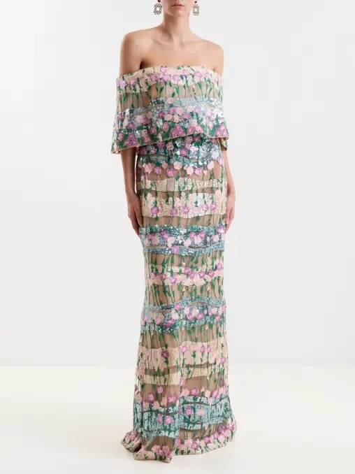 Платье с вышивкой и пайетками ELIE SAAB