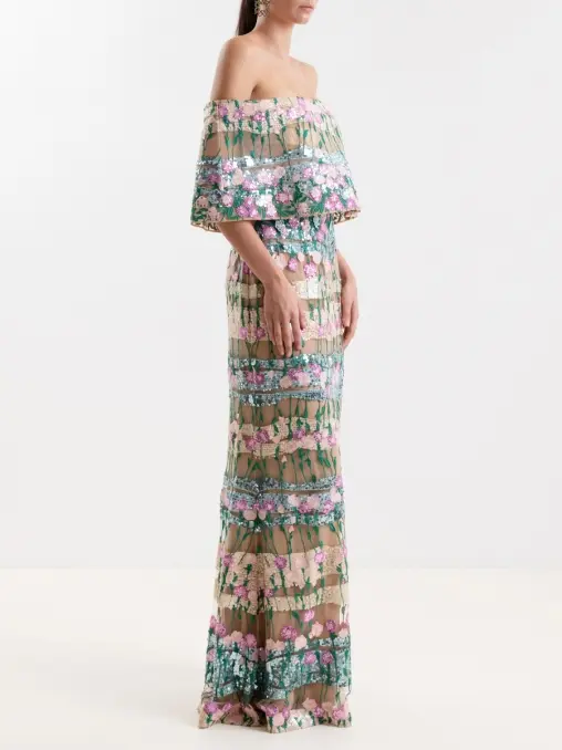Платье с вышивкой и пайетками ELIE SAAB