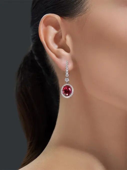 Серьги из белого золота с турмалинами рубеллитами и бриллиантами CHAMOVSKIKH JEWELLERY HOUSE