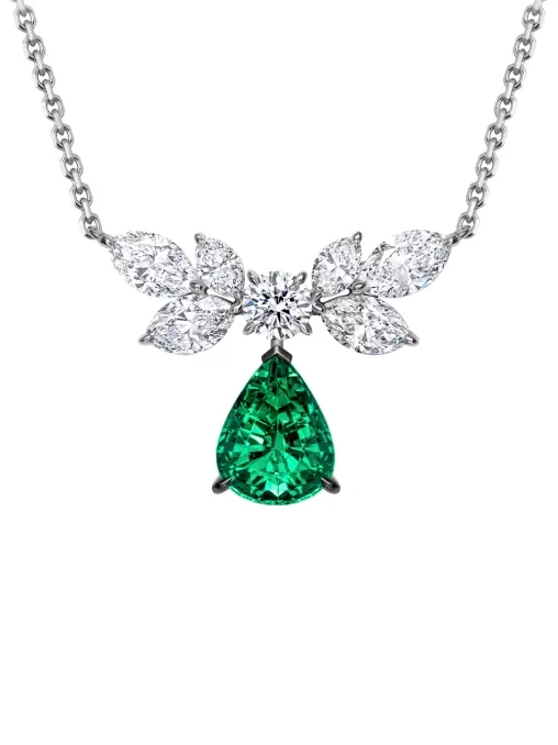 Колье из белого золота с изумрудом и бриллиантами CHAMOVSKIKH JEWELLERY HOUSE