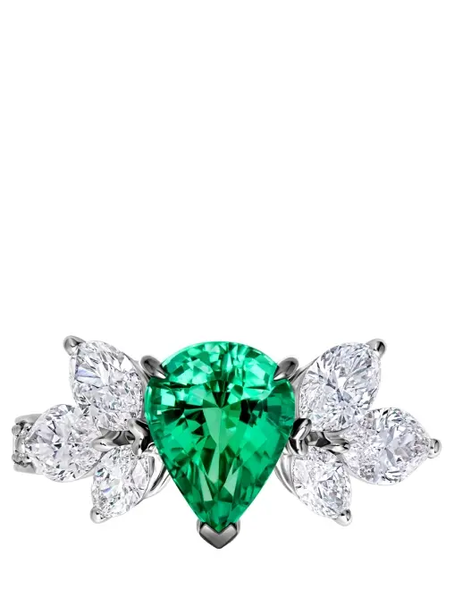 Кольцо из белого золота с изумрудом и бриллиантами CHAMOVSKIKH JEWELLERY HOUSE