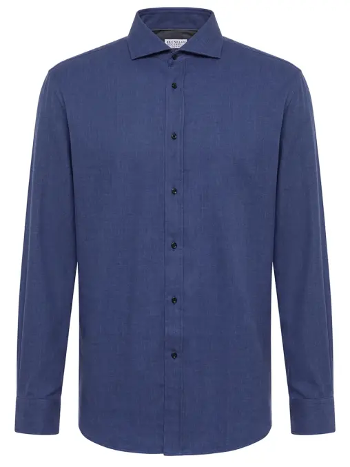 Рубашка Regular Fit из хлопка и лиоцелла BRUNELLO CUCINELLI