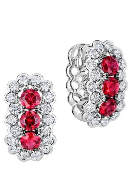 Серьги с рубинами и  бриллиантами, белое золото CHAMOVSKIKH JEWELLERY HOUSE