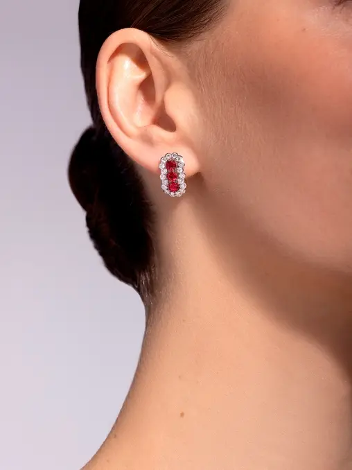 Серьги с рубинами и  бриллиантами, белое золото CHAMOVSKIKH JEWELLERY HOUSE