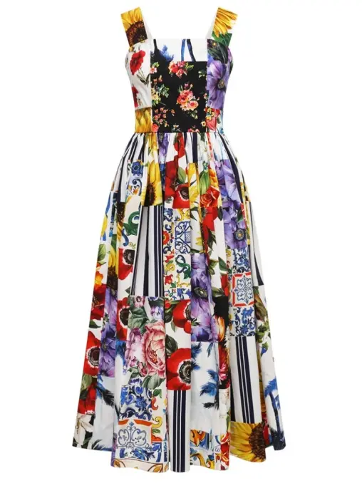 Платье хлопковое с принтом DOLCE & GABBANA