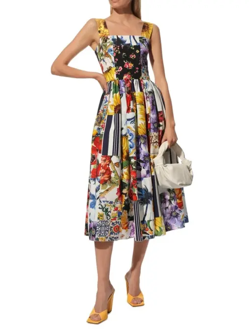 Платье хлопковое с принтом DOLCE & GABBANA