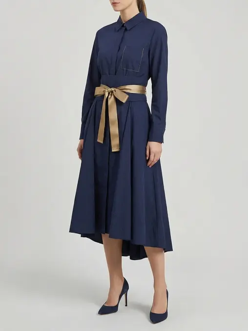 Хлопковое платье-миди с поясом BRUNELLO CUCINELLI