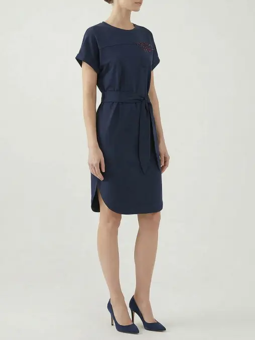 Платье-миди с поясом и декором BRUNELLO CUCINELLI