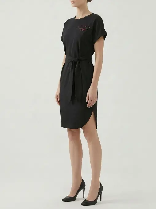 Платье-миди с поясом и декором BRUNELLO CUCINELLI