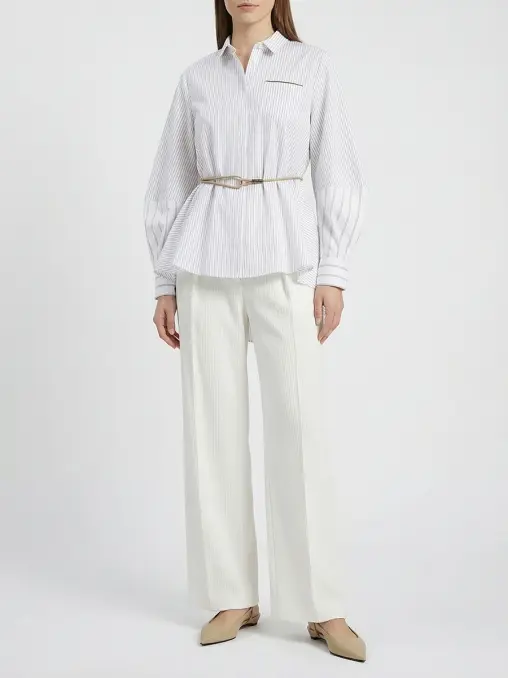 Рубашка хлопковая в полоску BRUNELLO CUCINELLI