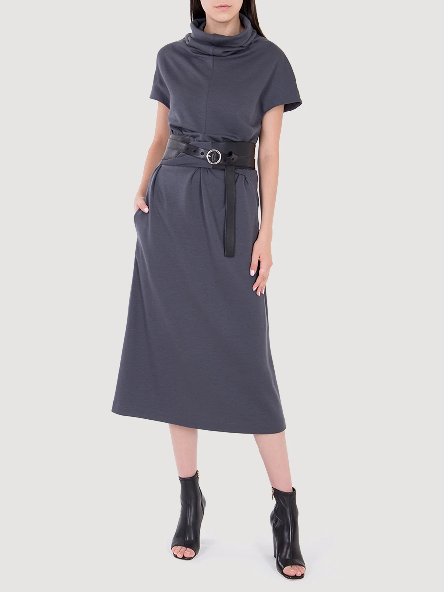 Шерстяное платье-миди с поясом