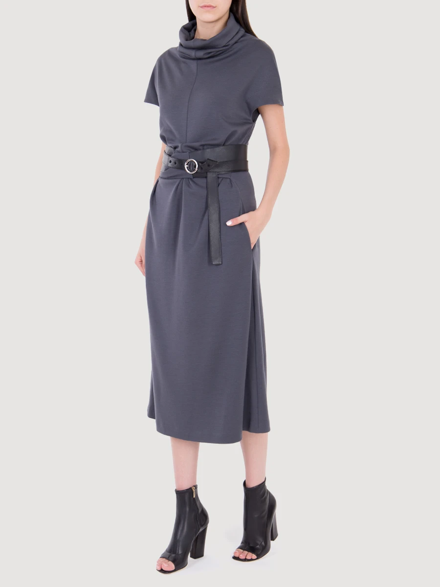 Шерстяное платье-миди с поясом