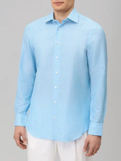 Рубашка Regular Fit из шелка и льна CESARE ATTOLINI