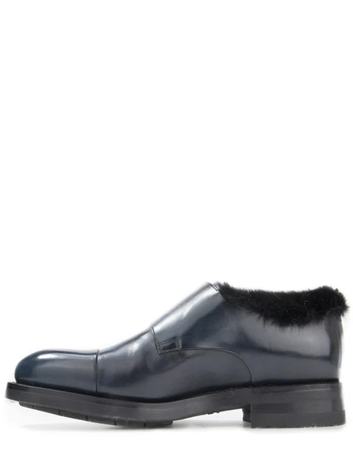 Кожаные туфли-монки с мехом SANTONI