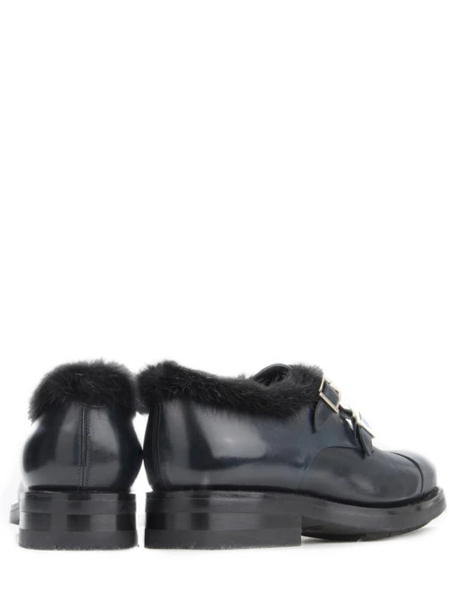 Кожаные туфли-монки с мехом SANTONI
