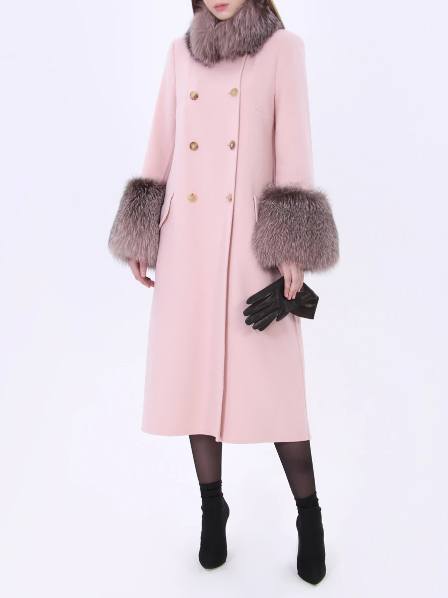 Двубортное пальто с мехом лисы
