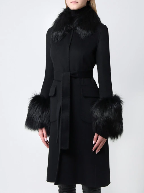 Пальто с мехом лисы PRADA