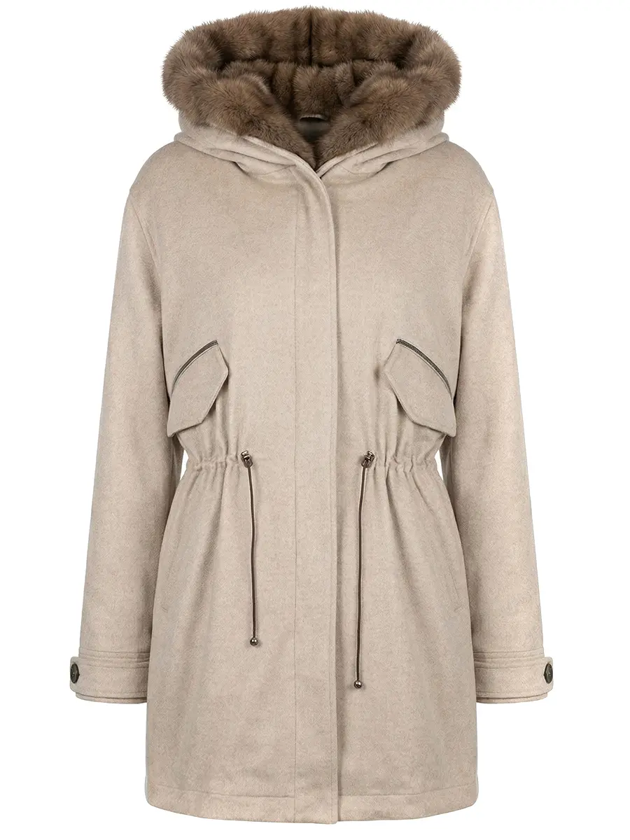 Парка кашемировая с жилетом из меха соболя