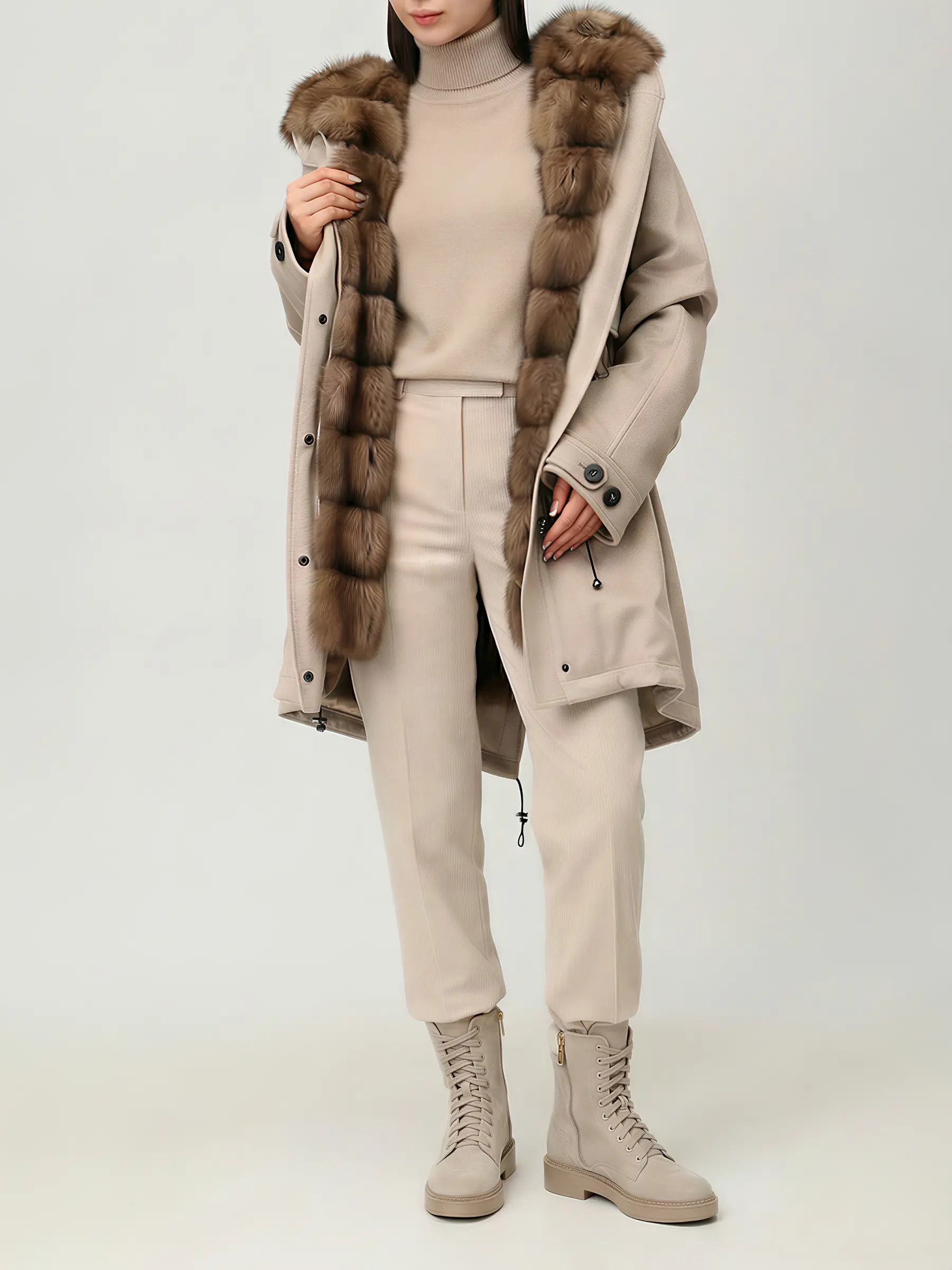 Парка кашемировая с жилетом из меха соболя