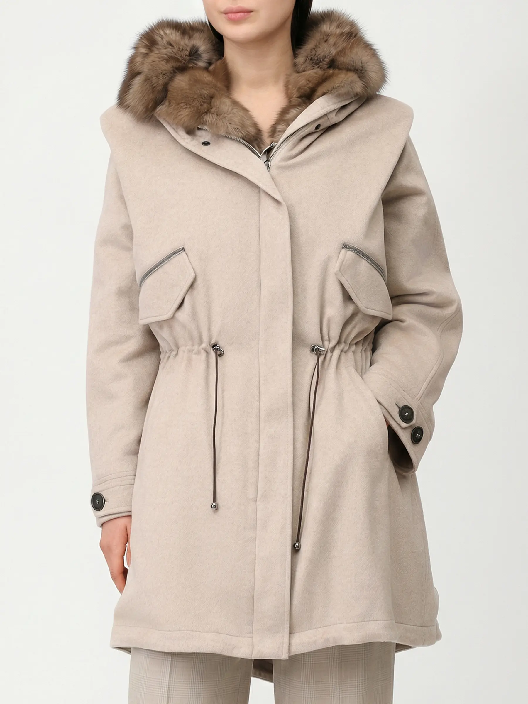 Парка кашемировая с жилетом из меха соболя
