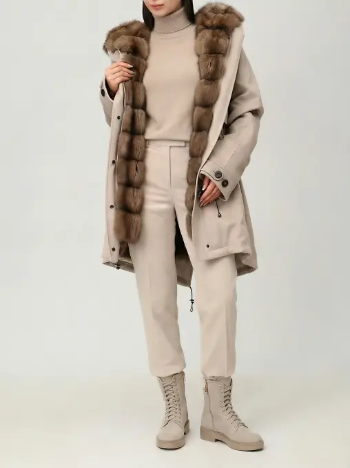 Парка кашемировая с жилетом из меха соболя RINDI