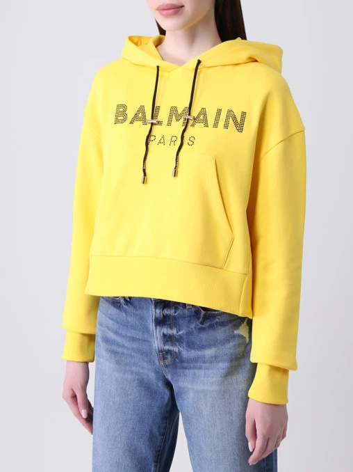 Худи хлопковое с принтом BALMAIN