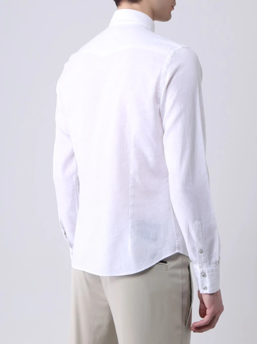 Рубашка Slim Fit из хлопка и льна FIORONI CASHMERE