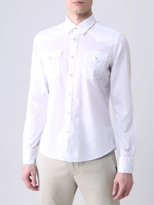 Рубашка Slim Fit из хлопка и льна FIORONI CASHMERE