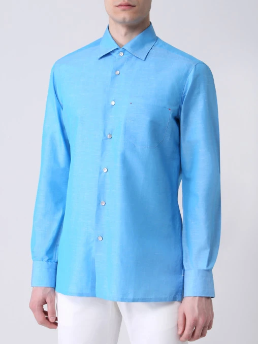 Рубашка Slim Fit из хлопка и льна KITON