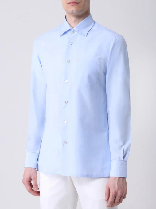 Рубашка Slim Fit из хлопка и льна KITON